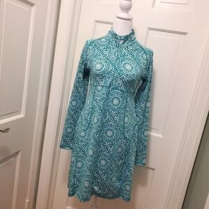 Soybu Green & White Patterned Mock Neck 1/4 zip up athlesiure Dress Size Sm.